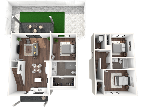 Argos by Soltura Apartments 3 Bed 2 Bath Cottage 3D Floor Plan